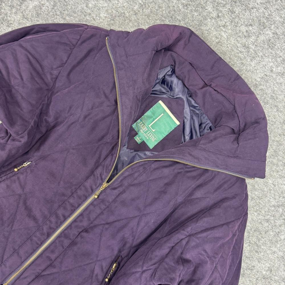 Larry Levine Women XS Purple Quilted Microfiber Puffer Jacket Funnel Neck Zip Up